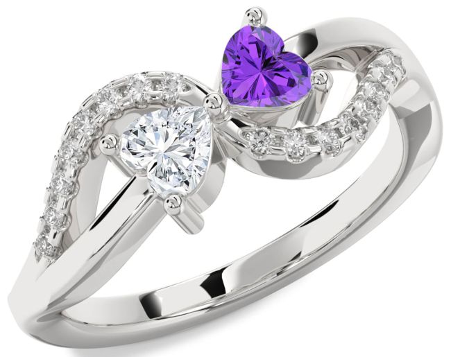 Diamond Silver Two Heart Promise Ring