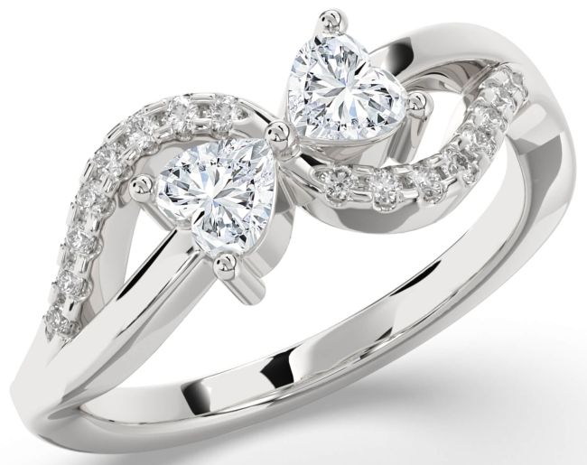 Diamond Platinum Two Heart Ring
