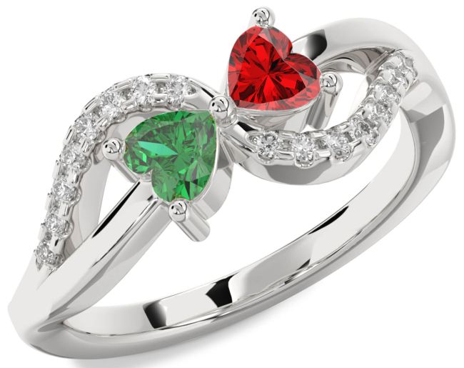 Diamond Silver Two Heart Promise Ring
