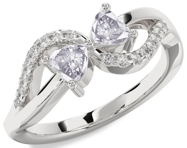 Salt & Pepper Diamond Silver Two Heart Ring
