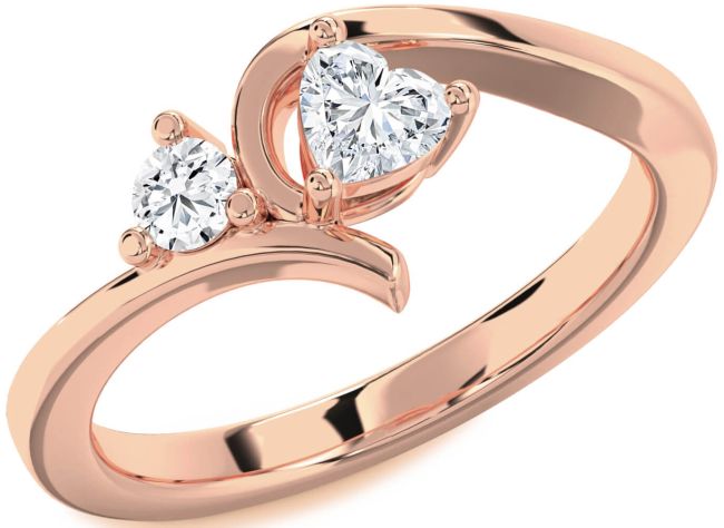 Diamond Rose Gold Heart Two Stone Ring