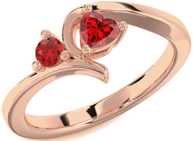 Ruby Rose Gold Heart Two Stone Birthstone Ring
