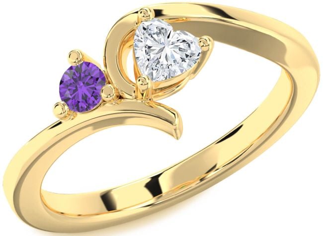 Gold Heart Two Stone Promise Ring