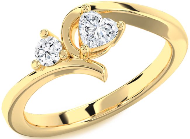Diamond Gold Silver Heart Two Stone Ring