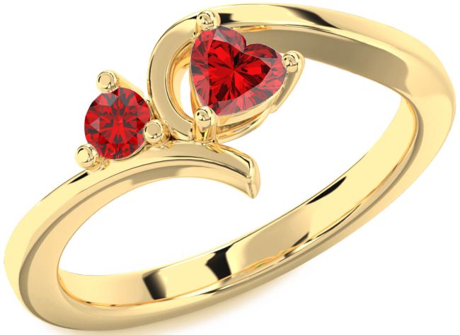 Ruby Gold Heart Two Stone Birthstone Ring