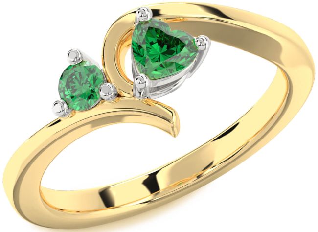 Emerald Gold Silver Heart Two Stone Birthstone Ring