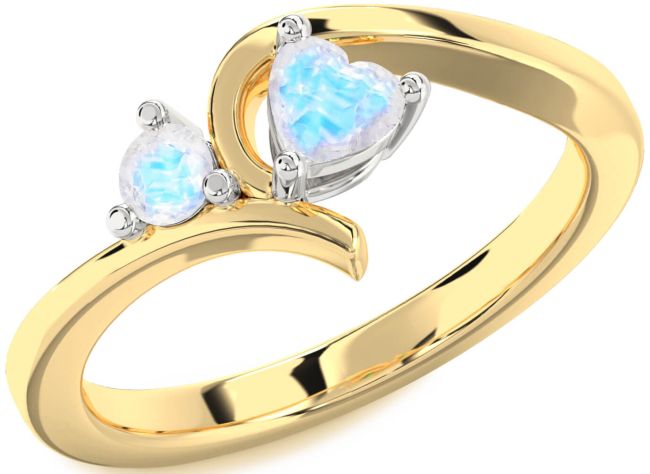 Moonstone Gold Silver Heart Two Stone Ring