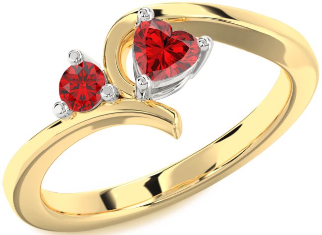 Ruby Gold Silver Heart Two Stone Birthstone Ring