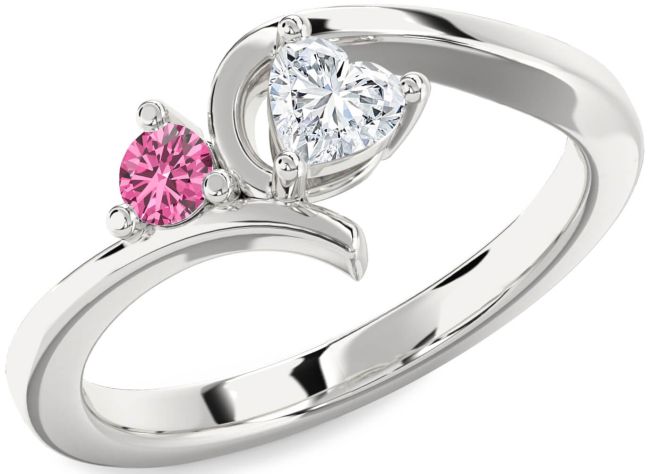 Silver Heart Two Stone Promise Ring