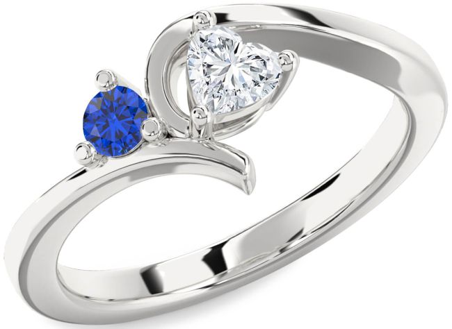 Silver Heart Two Stone Promise Ring