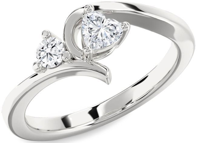 Diamond Silver Heart Two Stone Ring