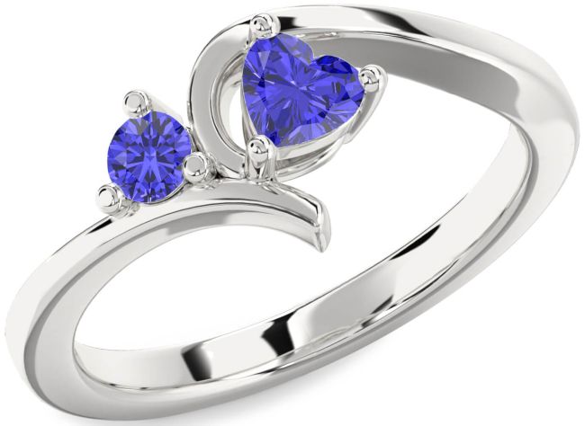 Tanzanite Silver Heart Two Stone Ring