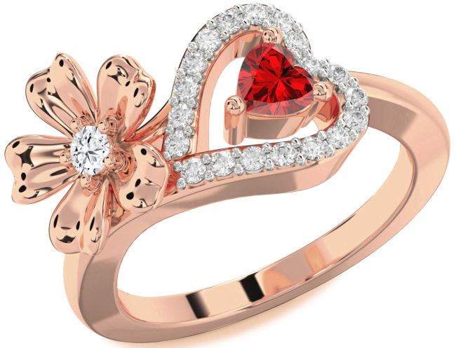 Diamond Rose Gold Flower Heart Two Stone Promise Ring