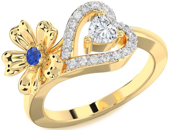 Diamond Gold Flower Heart Two Stone Promise Ring