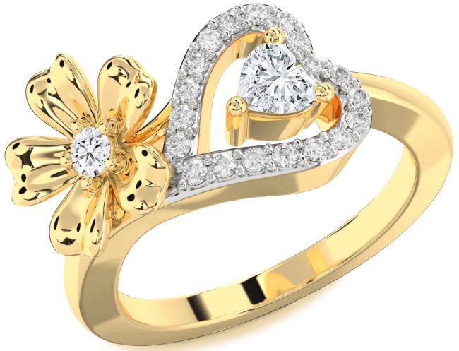 Diamond Gold Flower Heart Two Stone Ring