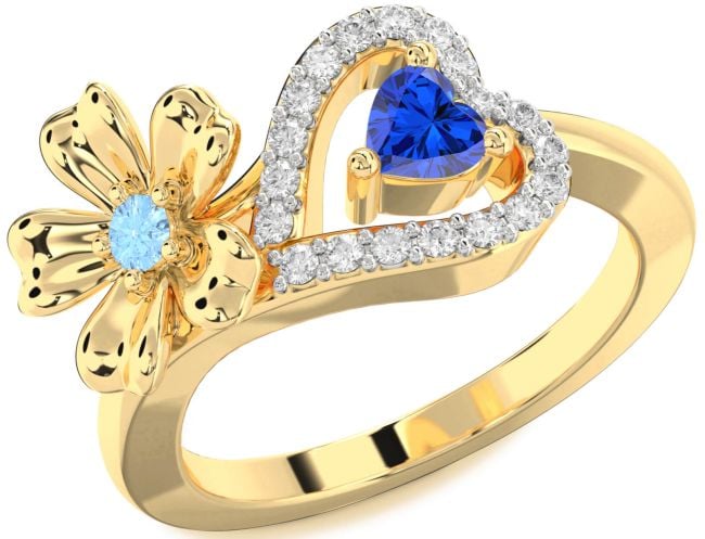 Diamond Gold Flower Heart Two Stone Promise Ring