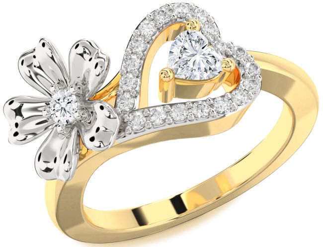 Diamond Platinum & Yellow Gold Flower Heart Two Stone Ring