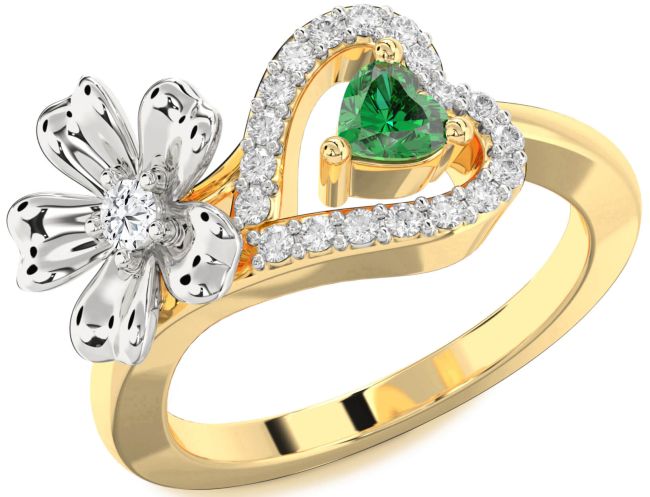 Diamond Platinum & Yellow Gold Flower Heart Two Stone Promise Ring