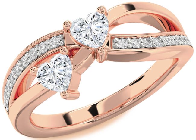 Diamond Rose Gold Two Heart Ring