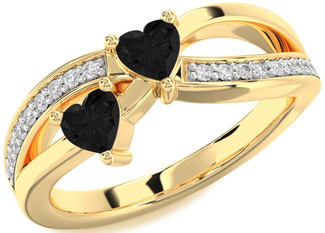 Black Diamond Gold Two Heart Ring