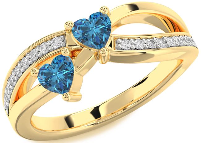 Blue Diamond Gold Two Heart Ring