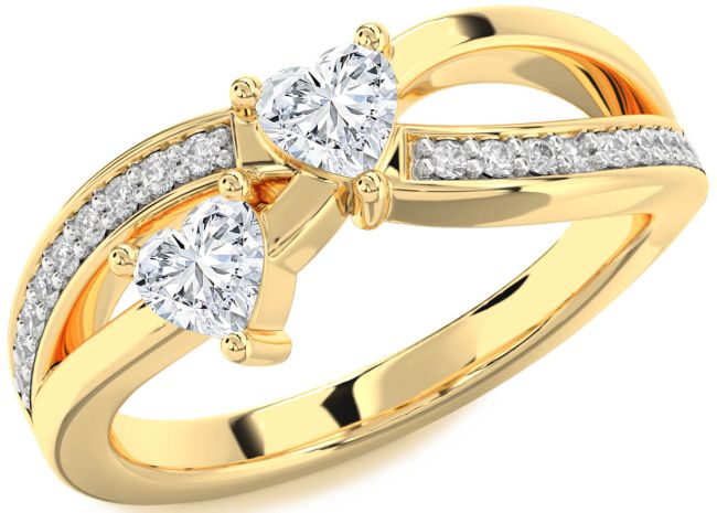 Diamond Gold Two Heart Ring