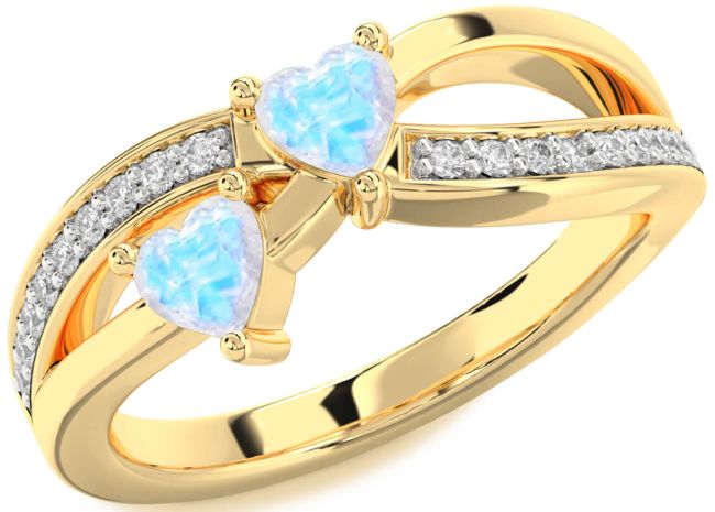 Diamond Moonstone Gold Two Heart Ring