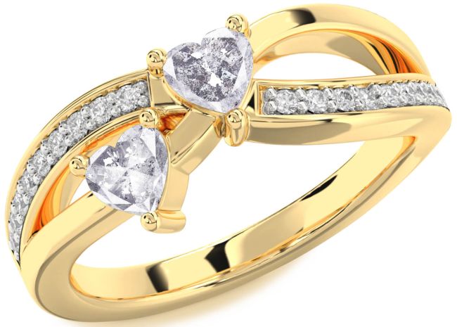 Salt & Pepper Diamond Gold Two Heart Ring