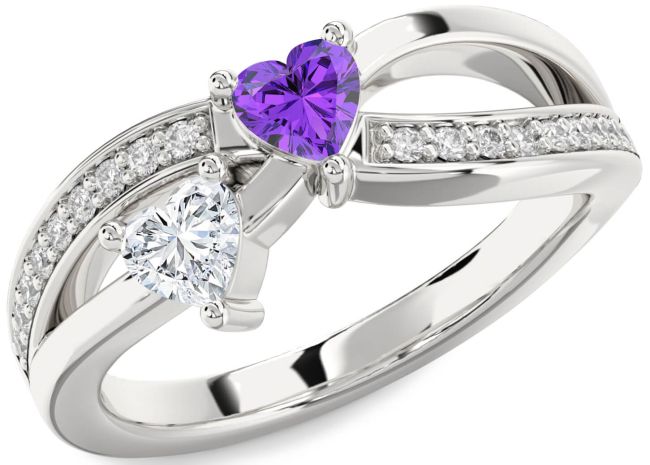 Diamond Silver Two Heart Promise Ring