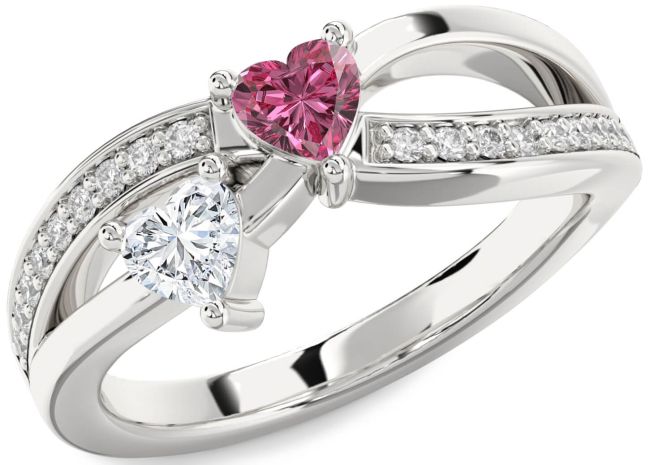 Diamond Silver Two Heart Promise Ring