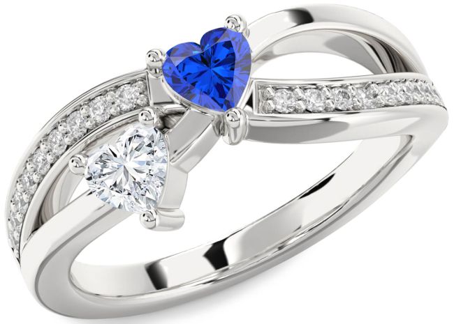 Diamond Silver Two Heart Promise Ring