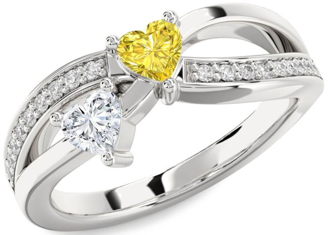 Diamond Silver Two Heart Promise Ring