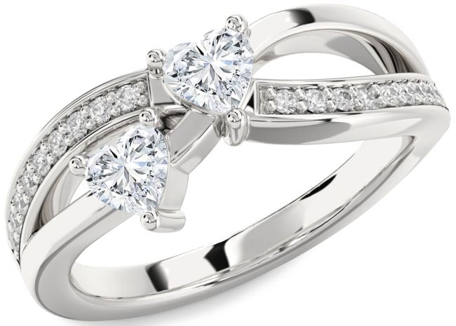 Diamond Silver Two Heart Ring