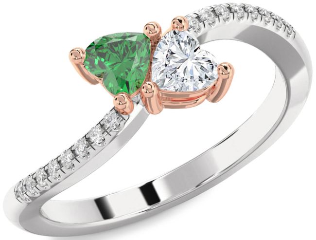 Diamond White Rose Gold Two Heart Promise Ring