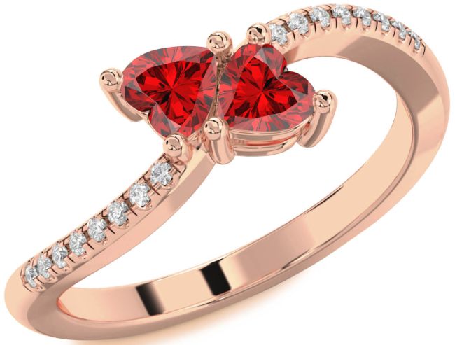 Diamond Ruby Rose Gold Two Heart Birthstone Ring