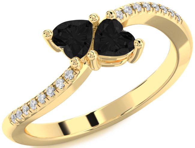 Black Diamond Gold Two Heart Ring