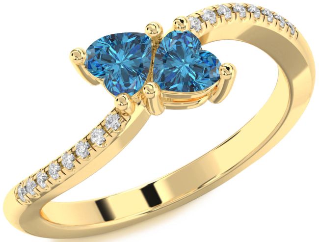 Blue Diamond Gold Two Heart Ring