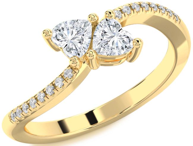 Diamond Gold Two Heart Ring