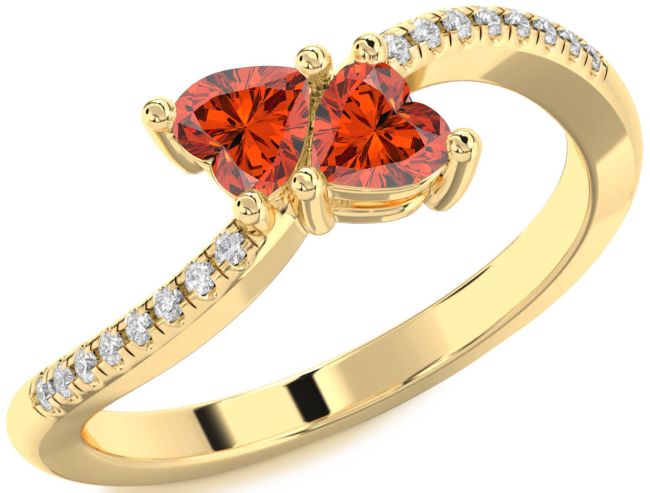 Diamond Fire Opal Gold Two Heart Ring