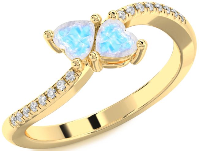 Diamond Moonstone Gold Two Heart Ring