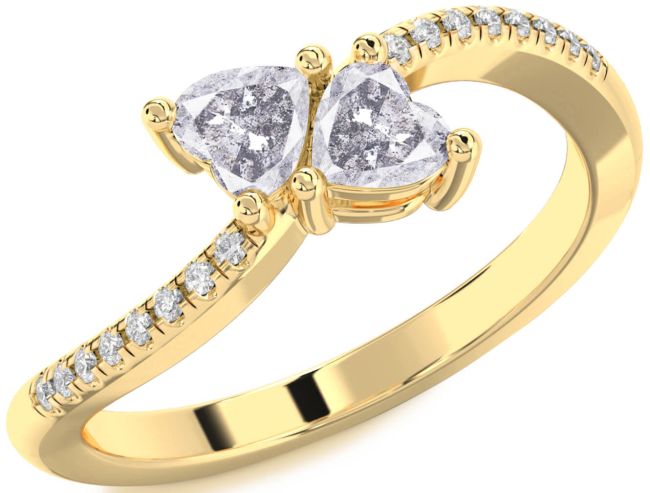 Salt & Pepper Diamond Gold Two Heart Ring