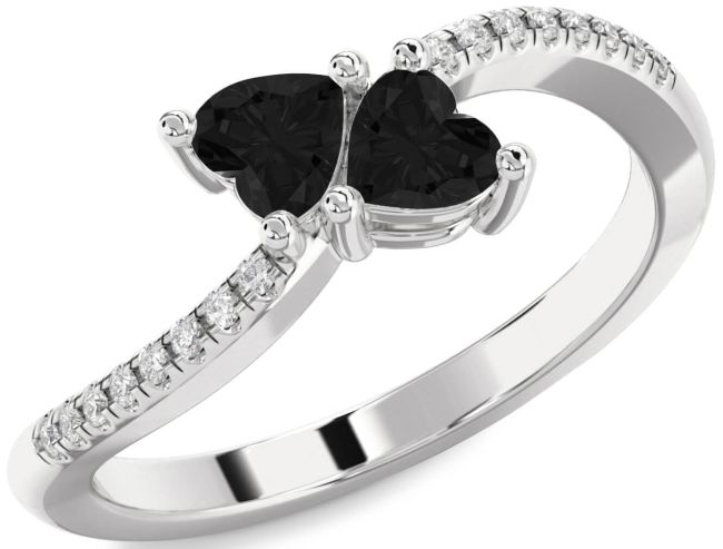 Black Diamond Silver Two Heart Ring