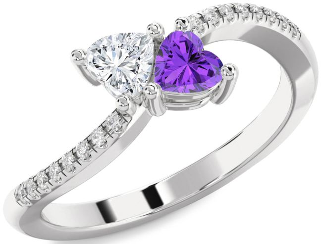 Diamond Silver Two Heart Promise Ring