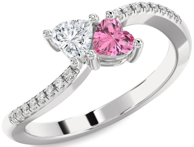 Diamond Silver Two Heart Promise Ring