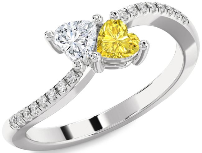 Diamond Silver Two Heart Promise Ring