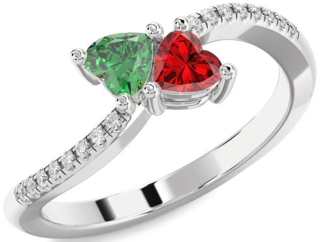 Diamond Silver Two Heart Promise Ring