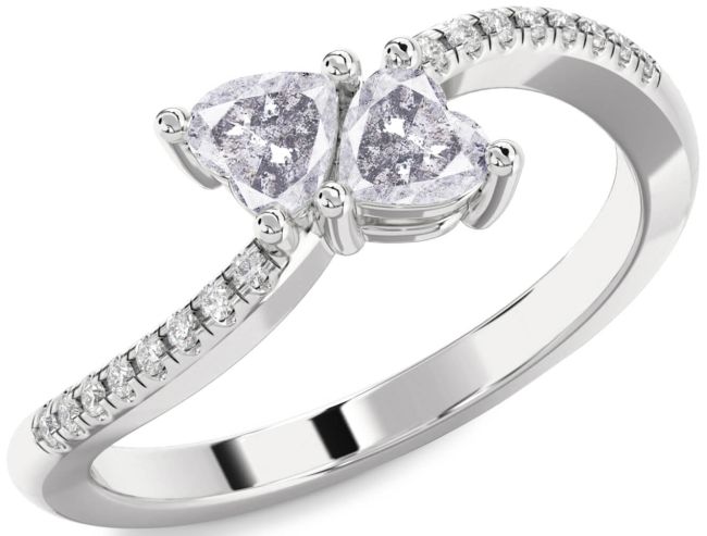 Salt & Pepper Diamond Silver Two Heart Ring