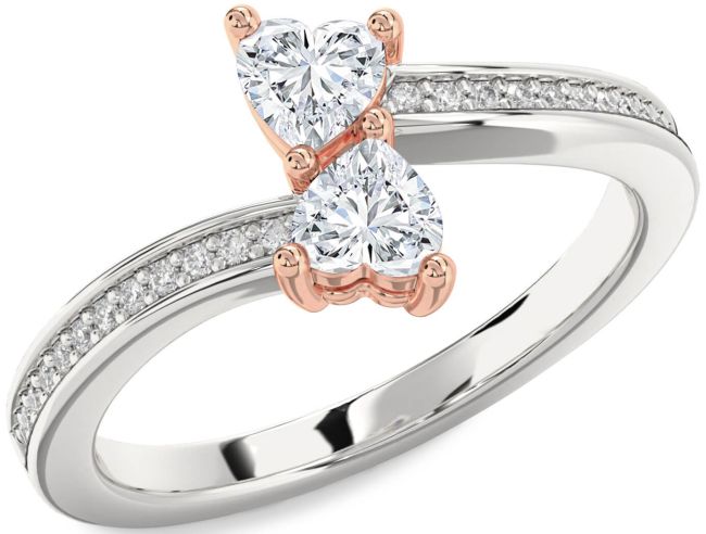 Diamond White Rose Gold Two Heart Ring
