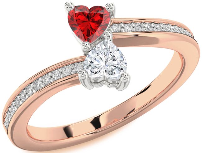 Diamond White Rose Gold Two Heart Promise Ring