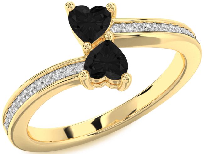 Black Diamond Gold Two Heart Ring